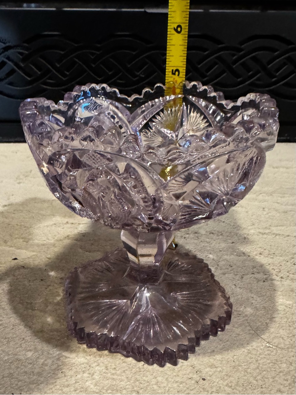 Vintage Amethyst Glass Pedestal Sawtooth Dish Compote - Picture 8 of 10